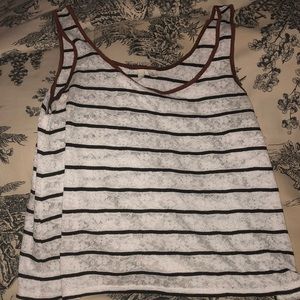 Brown, black and white top with flower designs